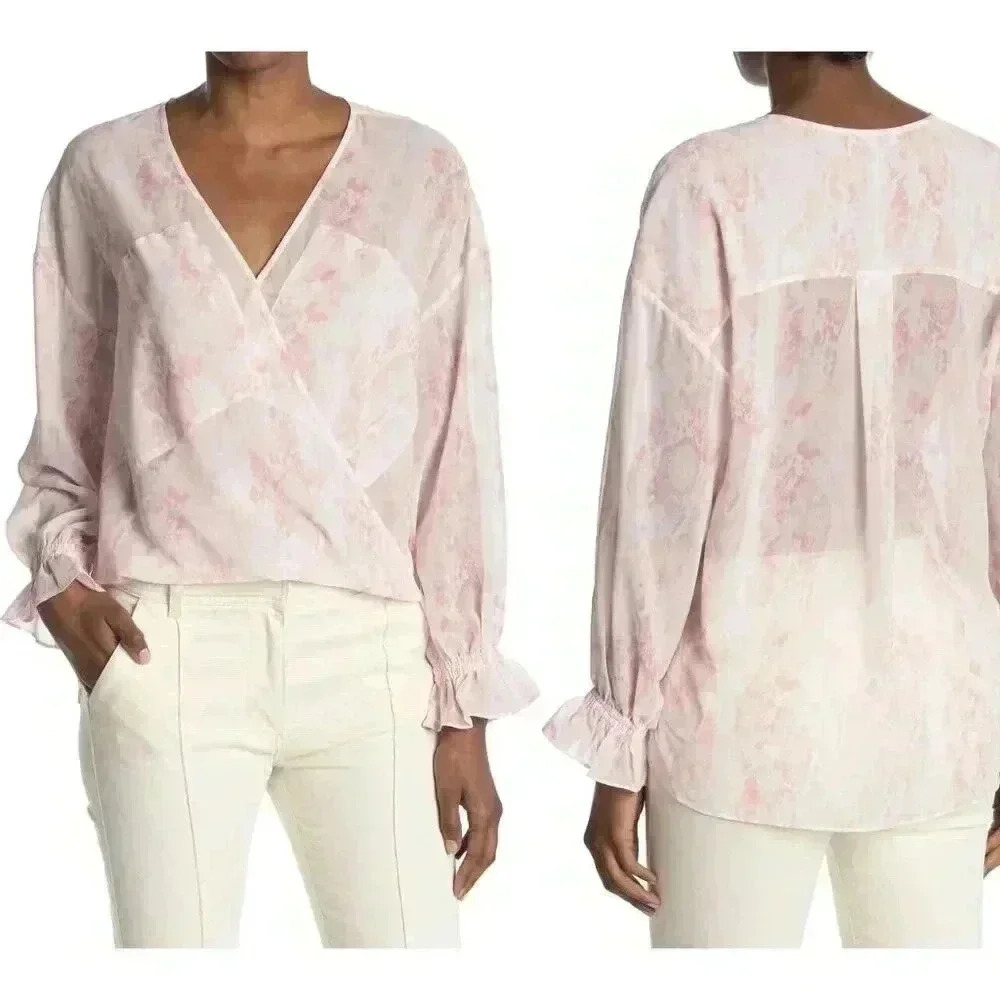 ALL SAINTS Penny Masala Blouse Pale Pink High Low Faux Wrap Size 4 NEW 165